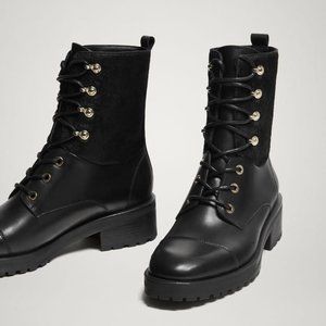 BLACK LEATHER LACE-UP ANKLE BOOTS SS 2019